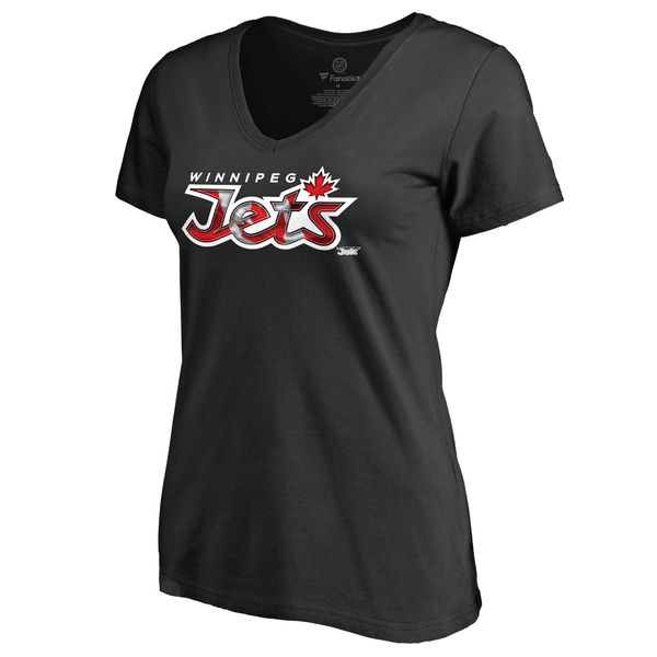 2020 NHL Women Winnipeg Jets Black Canada Wave Slim Fit TShirt->nhl t-shirts->Sports Accessory